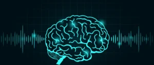 Drawing of a brain that is emitting signal waves from either side