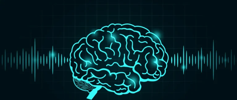 Drawing of a brain that is emitting signal waves from either side